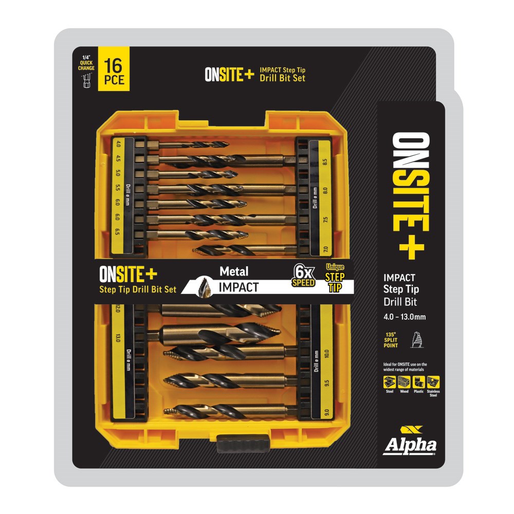 ALPHA 16 PIECE ONSITE PLUS IMPACT STEP TIP DRILL SET